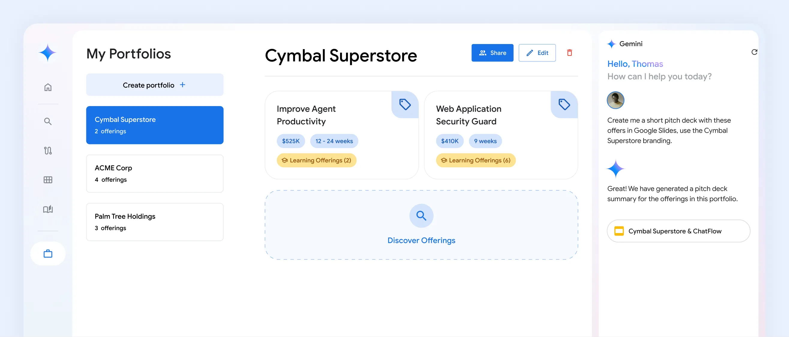 Gemini Sales Sidekick portfolio builder